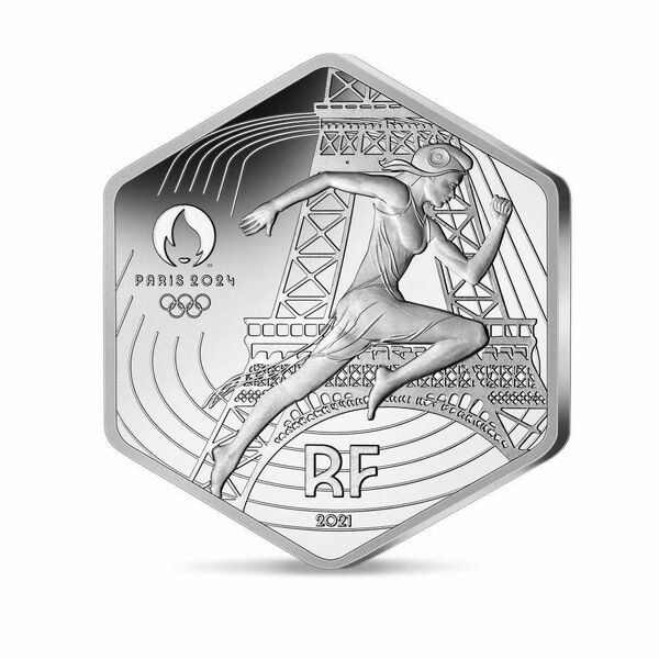 2021 フランス パリ2024 オリンピック開催記念 六角形 10ユーロ 銀貨