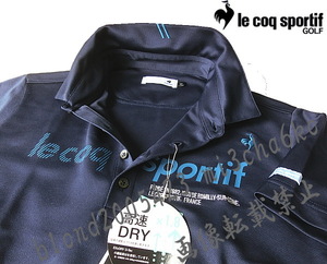 ■新品【le coq sportif GOLF】ルコックゴルフ EXc高速DRY 吸汗速乾 高機能 前面BIGロゴ 半袖ポロシャツ■NV/LL