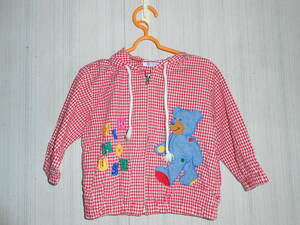  excellent Showa Retro Miki House check pattern large bear san attaching thin. jacket 90T90-G13 90cm