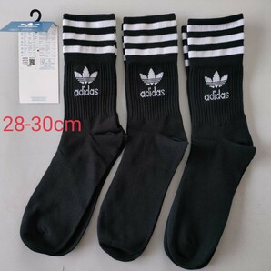 3足組セット新品アディダスオリジナルス28-30cm 黒ブラック靴下ミッドカット クルーソックスadidas Originalsハイソックス ロゴの画像1