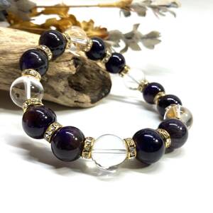  amethyst & crystal Power Stone bracele natural stone breath ( Gold ) 12mm.. better fortune men's man *