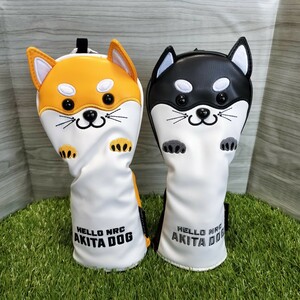 【UT】ゴルフヘッドカバー　ユーティリティ用２点セット　秋田犬　黄色黒色セット