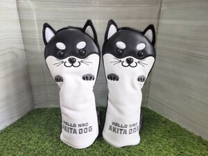 【UT】ゴルフ ヘッドカバー　ユーティリティ用　秋田犬黒　2点セット