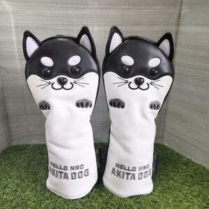 【UT】ゴルフ ヘッドカバー　ユーティリティ用　秋田犬黒　2点セット