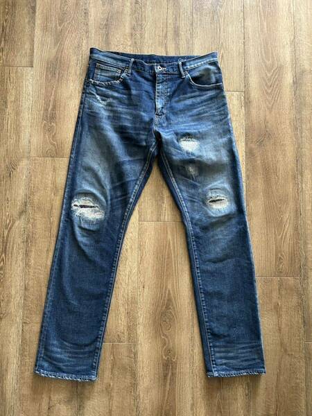 W34！JAPAN BLUE JEANSOakダメージ加工ストレッチデニム