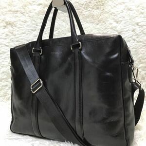 美品 A4収納●マッキントッシュフィロソフィー MACKINTOSH 2way ブリーフケース ビジネスバッグ レザー ブラック 黒 金具 肩掛け 斜め掛け