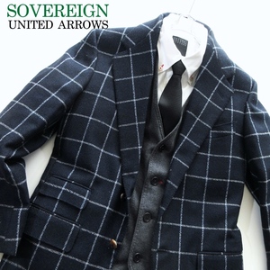 【SOVEREIGN ソブリン】ユナイテッドアローズ 最高峰ブランド カシミヤ シルク混 ウインドウペン ジャケット ネイビー!!（MADE IN ITALY）