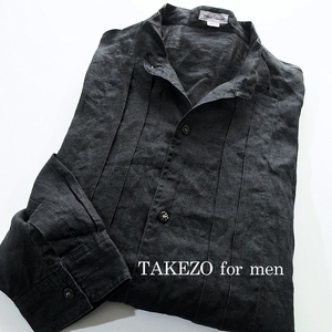 【TAKEZO for men タケゾー フォーメン】レア品 80s 90s ヴィンテージ リネン バタフライシャツ 黒 オーバーサイズ!! 　麻 当時もの 日本製