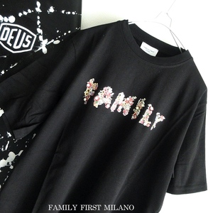 【FAMILY FIRST MILANO ファミリーファースト / イタリア】未使用 17600円 ラインストーン ロゴ Tシャツ 黒 XLサイズ!!