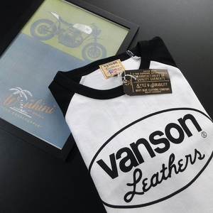 【vanson leather バンソン】フロント バックプリント ラグラン 3/4 Tシャツ Mサイズ!!　（5390円 七分袖）