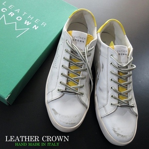 【LEATHER CROWN レザークラウン / イタリア】49500円 渾身のUSED加工◎ レザースニーカー 43!! （未使用 非売 海外サンプル品）の画像1