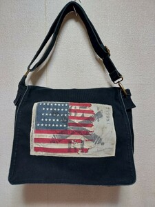 polo Ralph Lauren キャンバス生地 ショルダーバッグ ブラック ダメージ加工 中古品