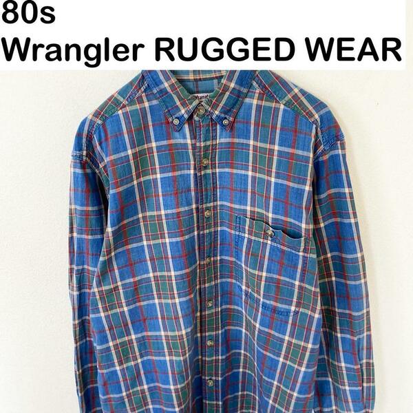 80s Wrangler RUGGED WEAR 長袖　チェック　シャツ　古着