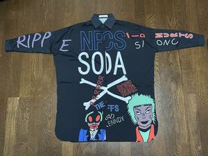 chlo.1zw デザイナーズブランド 総柄 モンスター柄 シャツ 黒 NPCS SODA DEAD KENNDY NURTS ONC RIPPE BAD BRAINS FUCKU 90s DCブランド