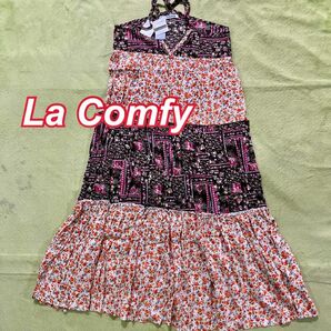 La Comfy ラ・コンフィー 花柄 キャミワンピ ホルターネック ティアード リゾート ワンピース サイズM