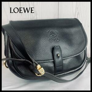 ◆美品◆ LOEWE ロエベ アナグラム レザー ショルダーバッグ レザー 黒 ブラック 斜め掛け クロスボディ ポシェット