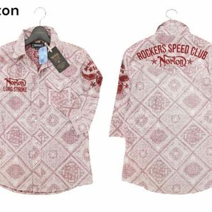 【新品 未使用】 Norton ノートン 麻 リネン ロゴ刺繍 接触冷感 裏バンダナ 6分袖 ウエスタン シャツ Sz.M メンズ バイク C4T03443_4#Aの画像1