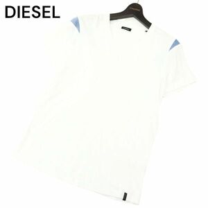 DIESEL ディーゼル 春夏 切替★ Vネック 半袖 デニム使い★ カットソー Tシャツ Sz.XS　メンズ 白　C4T02806_3#A