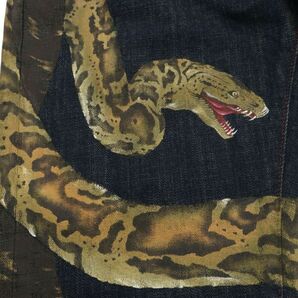 ZEN 禅 通年 【蛇 蛙】 和柄 手描き デニム パンツ ジーンズ Sz.28 メンズ 日本製 C4B01469_3#Rの画像5