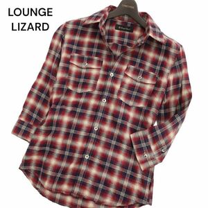 LOUNGE LIZARD Lounge Lizard spring summer 7 minute sleeve * slim Work check shirt Sz.2 men's made in Japan C4T02836_3#A