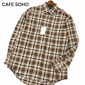 【新品 未使用】 CAFE SOHO カフェソーホー 通年 長袖 ファイン コットン ボタンダウン チェック シャツ Sz.M　メンズ　C4T02946_3#C