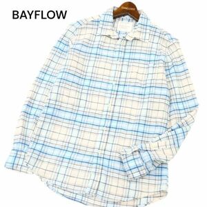 21SS★ BAYFLOW ベイフロー 春夏 麻 リネン混★ 長袖 チェック シャツ Sz.3　メンズ　C4T02945_3#A