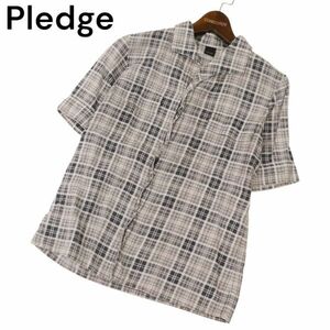 Pledge Pledge весна лето короткий рукав Work проверка * рубашка Sz.46 мужской сделано в Японии C4T03073_4#A