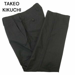 TAKEO KIKUCHI タケオキクチ 通年 ストライプ★ ストレッチ スラックス パンツ Sz.2　メンズ グレー　C4B01640_4#R