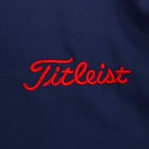 Titleist タイトリスト 春夏 ロゴ刺繍★ ストライプ 切替 半袖 ストレッチ ボタンダウン ポロシャツ Sz.L　メンズ 紺 ゴルフ　C4T03152_4#A_画像3