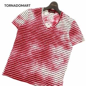 美品★ TORNADOMART トルネードマート 春夏 ムラ加工 半袖 ブリード ボーダー カットソー Tシャツ Sz.M　メンズ 日本製　C4T03154_4#D