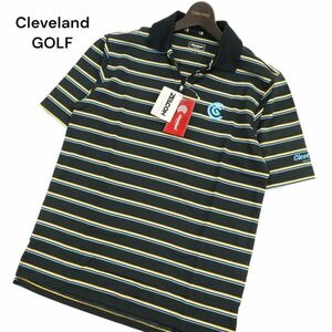 【新品 未使用】 Cleveland GOLF クリーブランド ゴルフ ロゴ刺繍 吸汗速乾 半袖 ボーダー ポロシャツ Sz.M　メンズ 黒　C4T03163_4#A