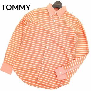 TOMMY トミー ヒルフィガー 通年 ロゴ刺繍★ 長袖 ボタンダウン ボーダー シャツ Sz.M　メンズ 日本製　C4T03217_4#C