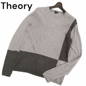 Theory セオリー 春夏 【LONG I TUDE RILAND PW】 麻 リネン100％★ 切替 ニット セーター Sz.M　メンズ グレー　C4T03210_4#J