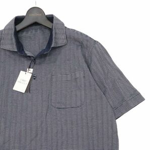 【新品 未使用】 ARAMIS アラミス 春夏 ストライプ 半袖 ポロシャツ Sz.LL メンズ ネイビー 日本製 大きいサイズ C4T03421_4#Aの画像2