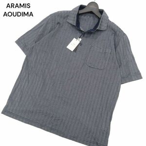 【新品 未使用】 ARAMIS アラミス 春夏 ストライプ 半袖 ポロシャツ Sz.LL　メンズ ネイビー 日本製 大きいサイズ　C4T03421_4#A