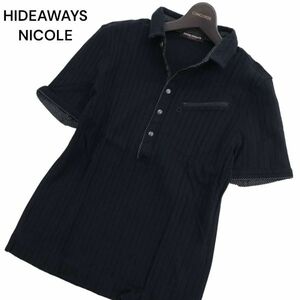 HIDEAWAYS NICOLE ハイダウェイ ニコル ドット使い★ ジップポケット リブ 半袖 ストレッチ ポロシャツ Sz.48　メンズ 黒　C4T03415_4#A