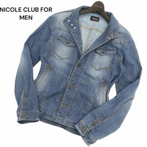 NICOLE CLUB FOR MEN ニコルクラブ フォーメン USED加工★スタンドカラー デニム ジャケット Gジャン Sz.48　メンズ　C4T03556_4#O