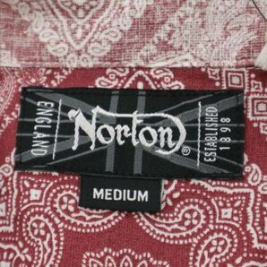 【新品 未使用】 Norton ノートン 麻 リネン ロゴ刺繍 接触冷感 裏バンダナ 6分袖 ウエスタン シャツ Sz.M メンズ バイク C4T03443_4#Aの画像9