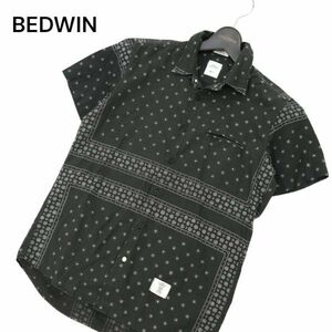 BEDWIN & THE HEARTBREAKERSbedo wing spring summer bandana total pattern * short sleeves shirt Sz.1 men's black made in Japan C4T03134_4#A