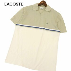 美品★ LACOSTE ラコステ 春夏 ワニ刺繍 スキッパー 半袖 鹿の子 シャツ Sz.4　メンズ 日本製　C4T03518_4#D