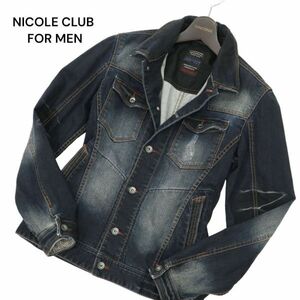 NICOLE CLUB FOR MEN ニコルクラブ フォーメン 加工★ 襟ワイヤー ストレッチ デニム ジャケット Gジャン Sz.46　メンズ　C4T03539_4#O