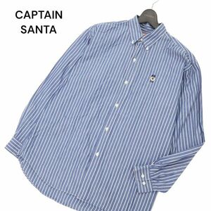 CAPTAIN SANTA キャプテンサンタ 通年 サンタ刺繍★ 長袖 ボタンダウン ストライプ シャツ Sz.L　メンズ 日本製　C4T03531_4#C