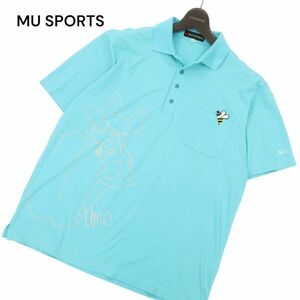 MU SPORTS ミエコウエサコ 春夏 ハチ刺繍★ プリント 半袖 ストレッチ ポロシャツ Sz.52 メンズ 日本製 ゴルフ 大きいサイズ　C4T03528_4#A