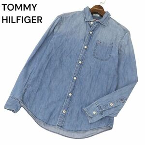 TOMMY HILFIGER トミーヒルフィガー 通年 Custom Fit★ USED加工 ロゴ刺繍 長袖 デニム シャツ Sz.M　メンズ　C4T03699_4#C