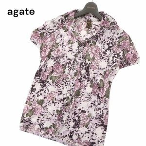 agate アガート 春夏 花柄 フラワー総柄★ 襟ワイヤー 半袖 シャツ Sz.L　メンズ　C4T03610_4#A