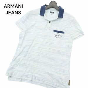 ARMANI JEANS アルマーニ ジーンズ 春夏 刺繍★ デザイン ボーダー 半袖 ポロシャツ Sz.M　メンズ　C4T03600_4#D