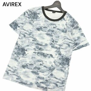 AVIREX アヴィレックス 春夏 【迷彩 カモフラ柄 総柄】 ムラ加工 半袖 カットソー Tシャツ Sz.L　メンズ グレー　C4T03649_4#A