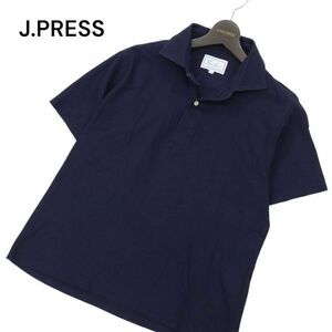 J.PRESS ジェイプレス GIZA FRESCO 春夏 ロゴ刺繍★ 半袖 ポロシャツ Sz.LL　メンズ ネイビー 日本製 大きいサイズ　C4T03726_4#A