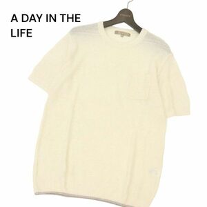  прекрасный товар * A DAY IN THE LIFE United Arrows весна лето лен linen.. карман короткий рукав вязаный футболка Sz.M мужской C4T03798_4#J