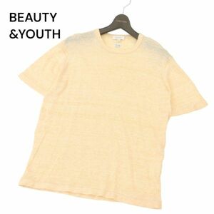 美品★ BEAUTY&YOUTH ユナイテッドアローズ 春夏 LINIFICIO 麻 リネン100％ 半袖 ニット カットソー Tシャツ Sz.M　メンズ　C4T03790_4#J